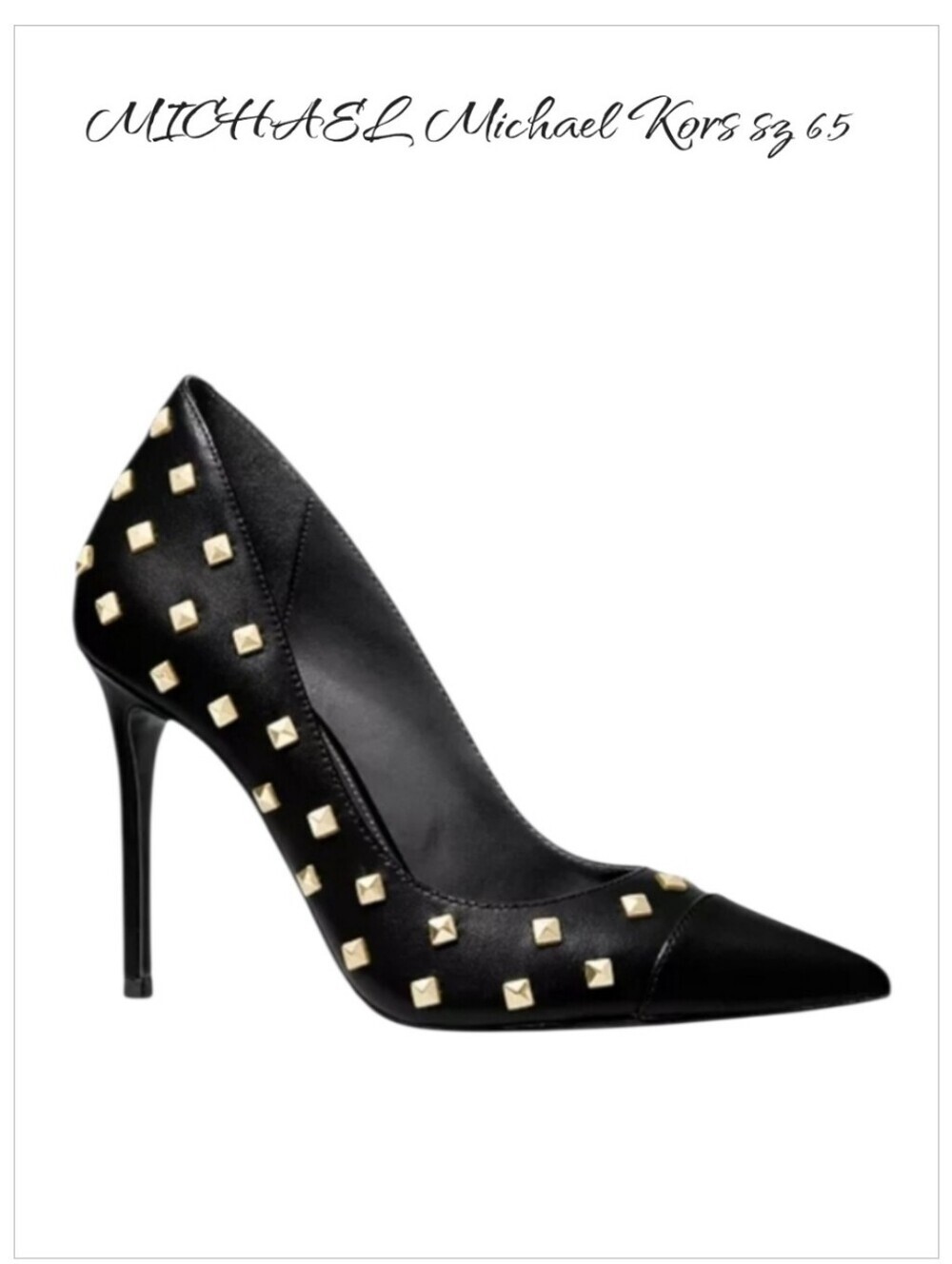 Michael Michael Kors Keke Black Leather Gold Stud Pump 6.5